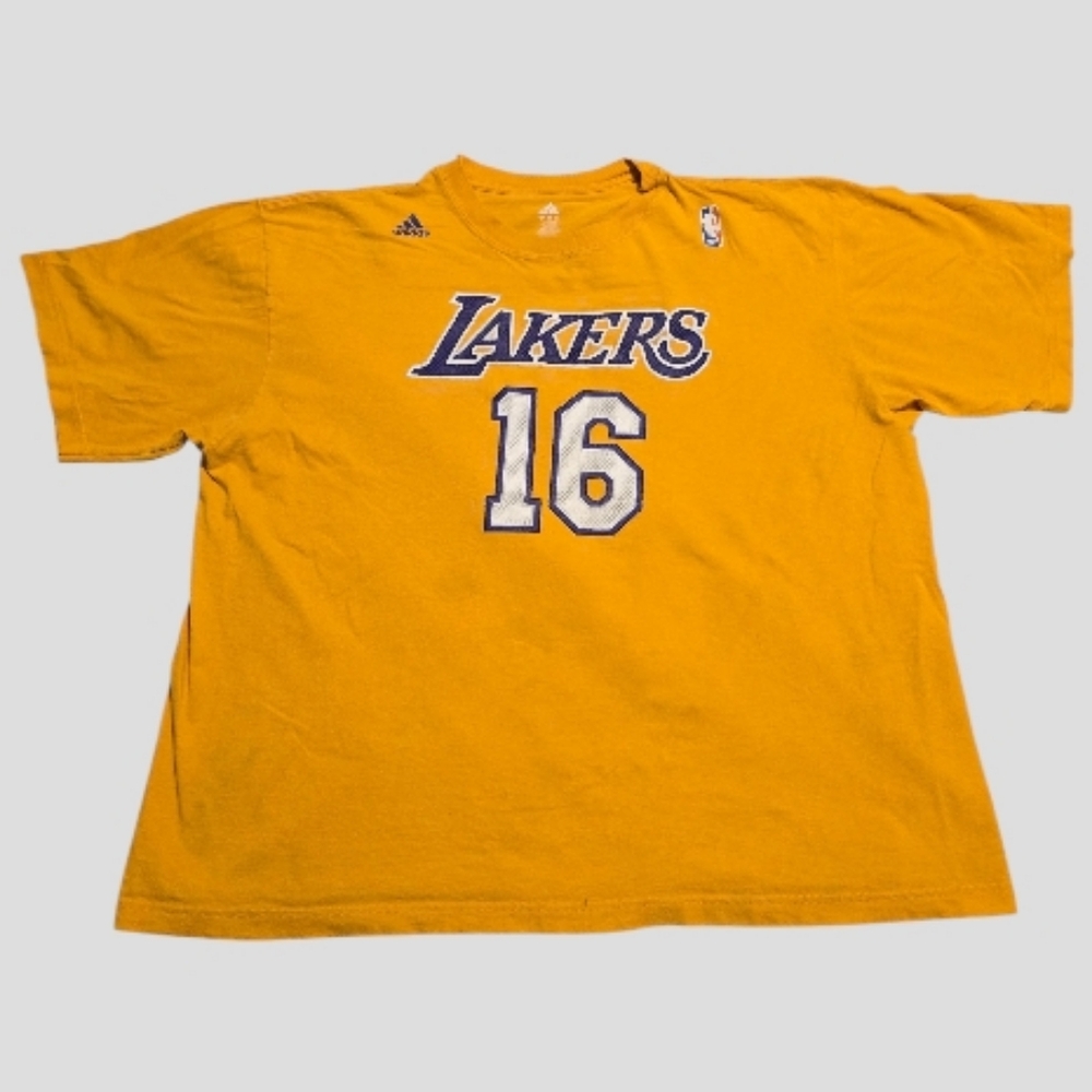 Vtg Adidas Pau Gasol 16 T-Shirt Men's 2XL Yellow Basketball Athleisure Casual